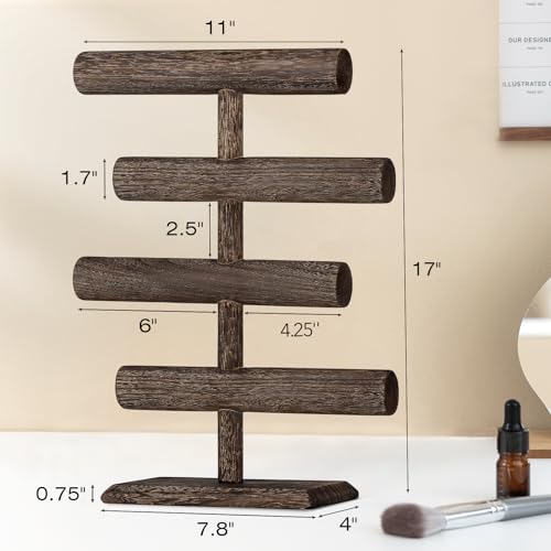 LadyRosian 4 Tier Wooden Display Jewelry Accessory Stand Jewelry Bracelet Holder Bangle Watch Necklace Storage Jewelry Holder Stand Display Organizer (Brown-4 layers) - color: Brown 4-Tier