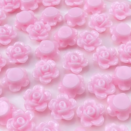 200pcs Acrylic Rose Flower Beads Candy Color Flat Back Spacer Beads Loose Pastel Colorful Decor for DIY Crafts Jewelry Making Bracelet Necklace Earrings(Light Pink) - color: Light Pink
