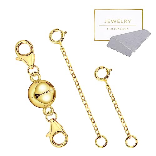 Magnetic Necklace Clasps and Closures 14K Gold Plated 925 Sterling Silver Necklace Extender Magnetic Jewelry Clasps for Bracelet Extenders - color: B-14K Gold