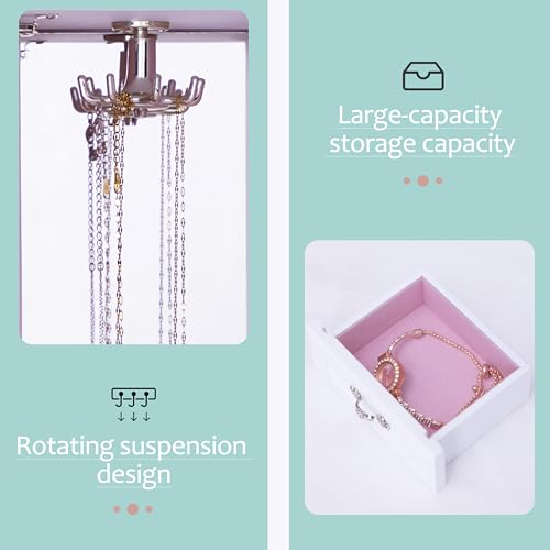 White Jewelry Box,Handle Carving Craft Wooden Jewelry Boxes,With Swivel Hook And Velvet Lining Large Jewelry Box For Women,Suitable As Gift For Friends