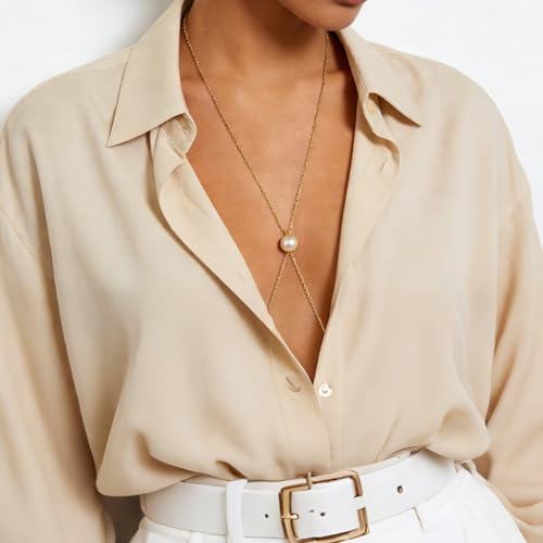 Body Chain,Body Jewelry for Women,Sexy Layered Chest Chain,Layered Adjustable Waist Jewelry for Beach Accessories,Gold Plated Waist Chains - color: Gold-H