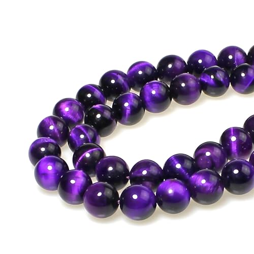 MJDCB Stone Beads 10mm 35pcs Round Purple Tiger's Eye Loose Gemstone Bead Charms for Jewelry Making Bracelet Necklace Earring Pendant - color: Purple Tiger's Eye, size: 10mm