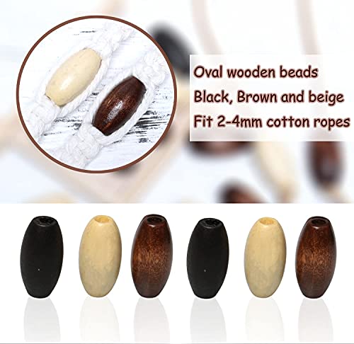 60 Oval Wooden Beads with 4mm Hole, Brown Wood Beads Varity Pack 13 x 25mm Mixed Colors Wooden Tube Spacer Beads for Macrame Crafts Making - color: 26x13mm, 3 Colors#60pcs