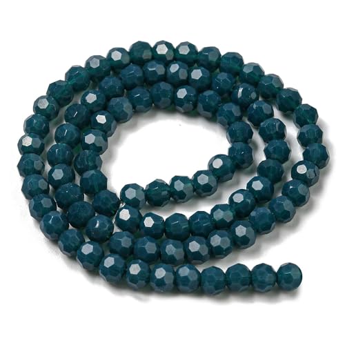 Perlin Czech Bohemian Crystal Glass Beads Faceted Round 4mm 90 Pieces Loose Spacer 1 Strand Beads for DIY Jewelry Earrings Necklace Bracelet Making (Indian Sapphire Opaque) - color: Indian Sapphire Opaque
