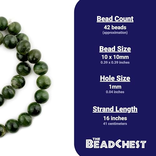 The Bead Chest Round Green Nephrite Jade Beads (10mm) - size: 10mm