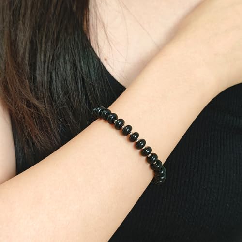 Natural Healing Gemstone Bracelet Handmade Yoga Stretch Elastic Bracelet Stress Relief Crystal Jewelry for Men and Women - color: Black Onyx (Positive Energy), size: 5x8