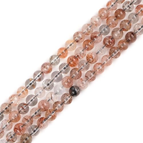 GEM-Inside 63Pcs 6mm Round Natural Brown Super Seven Quartz Gemstone Semi Precious Chakras Stone Beads for Bracelet Necklace Jewelry Making Strand 15"