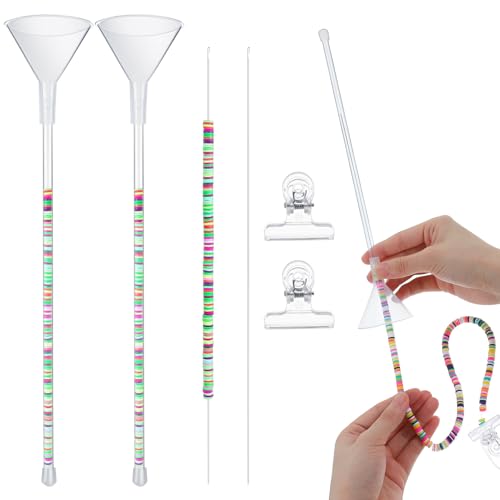 Quilax 6Pcs Beading Tools Kit, Beading Needles, Bead Funnel, and Clips for 0.2" Clay Beads Jewelry Making, Bracelets, Necklaces (Not Include Clay Beads)