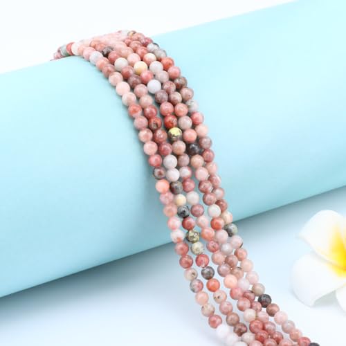 Natural Stone Beads Round Genuine Real Stone Beading Strand Loose Gemstones DIY Smooth Bead for Bracelet Necklace Earrings Jewelry Making (Red Plum Blossom Stone, 4mm 90 Pieces) - color: Red Plum Blossom Stone, size: 4mm 90pcs