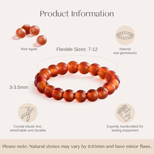 NLIEO Natural Gemstone Stretch Beaded Rings for Women Stackable Dainty Elastic Crystal Rings Jewelry - style: Red Agate