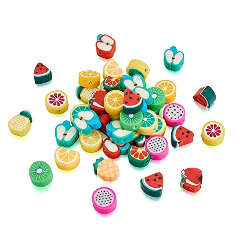50PCS Handmade Polymer Clay Beads Mixed Fruit Shape Loose Beads Mixed Color Spacer Beads for DIY Jewelry Making Hole 1.5mm - color: 50pcs # Mixed Fruit Shape