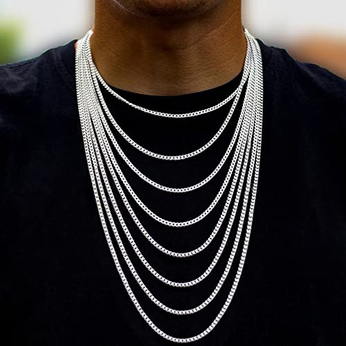 OCHCOH 925 Sterling Silver Clasp 3mm3.5mm4mm5mm7mm Cuban Link Chain Necklace for Men Diamond Cut Silver Chain Necklace for Women 16 18 20 22 24 26 28 30 Inch - size: 22 Inch, style: 3mm