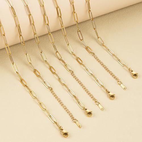 SMYHTGLIF 20 Pack Paperclip Chain Bulk Necklace Bracelet for Jewelry Making 4mm Gold Plated Stainless Steel Necklace Bracelet for Women - color: Gold