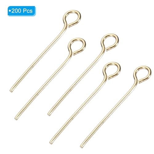 PATIKIL 200Pcs 304 Stainless Steel Jewelry Eye Pins 18mm 22 Gauge Gold Open Eye Pins for Jewelry Making DIY Craft Necklaces Bracelets Earrings - color: Gold, size: 18mm