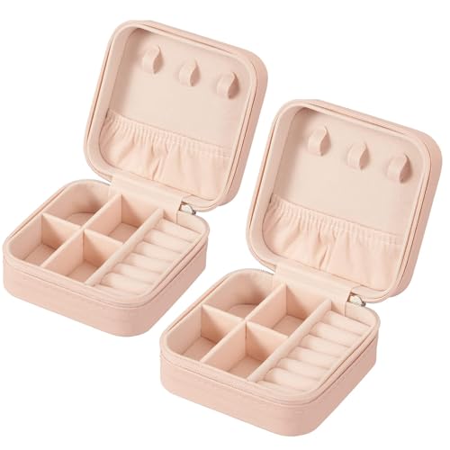 Travel Jewelry Case 2 Pack Mini Travel jewelry Box Portable Organizer Women Girls Gift Box for Rings Earrings Necklaces Bracelets - color: Pink