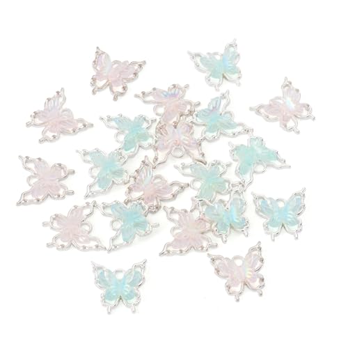 FASHEWELRY 20Pcs Alloy Butterfly Charms Filigree Butterfly Insect Pendants with Iridescent Color Resin 16mm Bling Butterflies Nail Charms for Earring Jewelry Making Necklace Bracelet Craft - color: Butterfly-Blue Pink