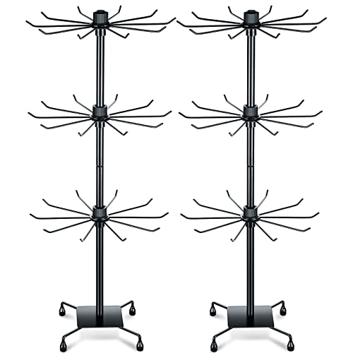 BBTO 2 Pcs Rotating Display Stand Jewelry Display Rack with Hooks Metal Earrings Stand for Vendors Necklace Bracelet Selling(Black,28.35 x 11.81 Inch) - color: Black, size: 28.35 x 11.81 Inch