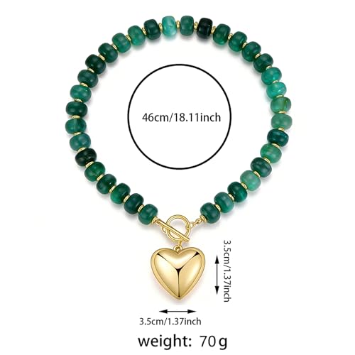 GZQ Chunky Gold Heart Necklace for Women, Resin Beaded Chain with Puff Heart Adjustable Clasp, Perfect for Daily Wear Party Date Streetwear Outfits Fashion Jewelry Gift - color: Green