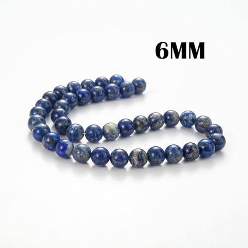 100Pcs Natural Stone Beads 6mm Lapis Lazuli Round Gemstone Loose Beads with Elastic Bracelet String for Bracelets Necklace Jewelry Making - color: Blue Lapis Lazuli, size: 6mm