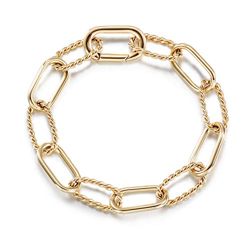 CIUNOFOR 14k Gold Filled Cable Wire Bracelet for Women, 7.8 inches Classic Twist Rope Threader Interlocking Bracelet Textured Link Chain, Fits 6.8”–7.4” Wrists