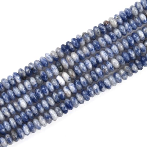 160pcs 4x2mm Natural Blue White Sodalite Disk Rondelle Spacer Stone Semi Precious Gemstone Loose Beads for Jewelry Making 15 Inch - color: Blue White Sodalite