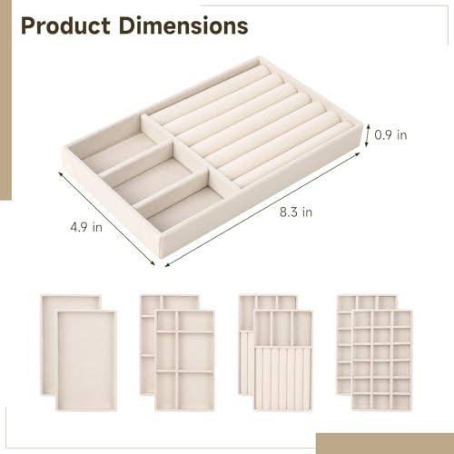 8 Pcs Jewelry Drawer Organizers, Velvet Jewelry Trays for Drawer, Stackable Jewelry Trays, Ideal for Rings, Earrings, Bracelets, Necklaces, Beige - color: Beige