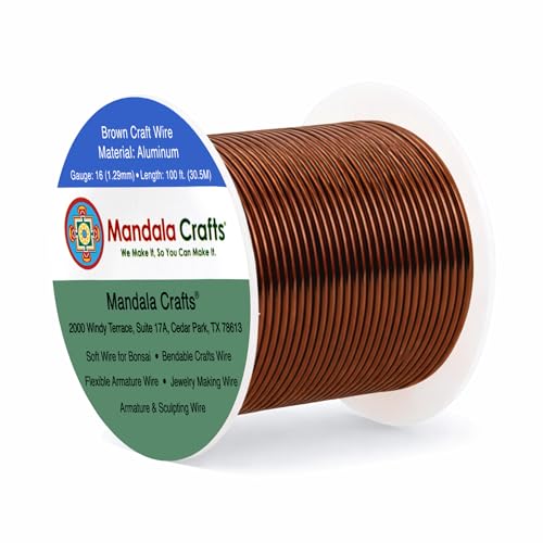 Mandala Crafts 16 Gauge Anodized Aluminum Craft Wire for Jewelry Making - 100 FT Colored Flexible Brown Wire - Bendable for Bonsai Armature Crafting Sculpting - color: Brown, size: 16 Gauge
