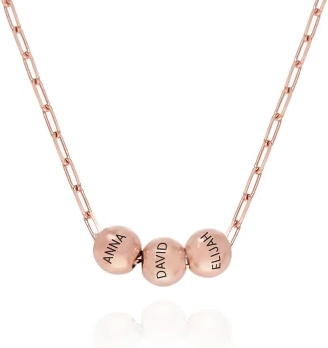 MyNameNecklace Personalized The Balance Charm Necklace with Custom Engraved Beads - Cable/Link Chain - Dainty Gift for Mom, Her - Jewelry for Christmas