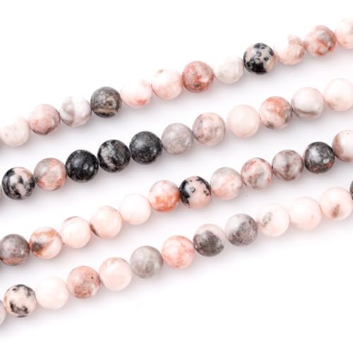 6mm 60pcs DIY Natural Pink Zebra Stone Beads Round Healing Crystal Gemstone Loose Beads for Jewelry Making Handmade Bracelet Necklace - color: Pink Zebra, size: 6mm