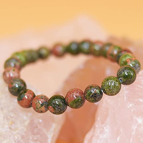 8mm Natural Gemstone Stretch Bracelet, Handmade Unisex Crystal Bracelets for Meditation, Yoga, Spiritual Healing & Positive Energy - color: Epidote
