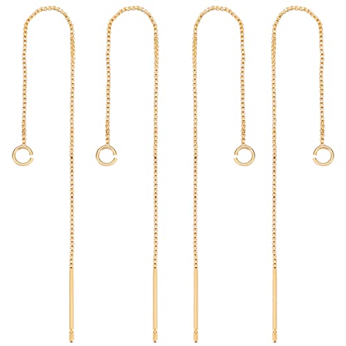 Beebeecraft 1 Box 10Pcs 18K Gold Plated Ear Threads Dangle Bar Through Threaded Long Chain Earrings Pierced Dangling Drop Stud Earrings with Loop 3.34inch - color: Golden, size: 87mm
