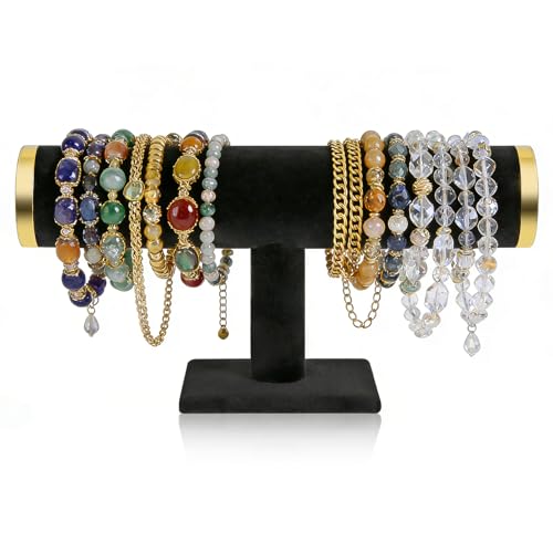 T-Bar Bracelet Display Stand for Selling, Jewelry Storage, Bracelet Holder Stand, Bangle, Jewelry Business Supplies, Watch holder for Women & Men, (Black +meta lid) - color: black-gold
