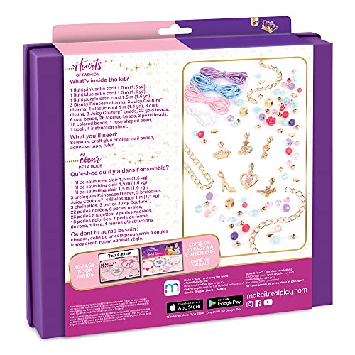 Make It Real - Disney Princess X Juicy Couture Hearts of Fashion - DIY Charm Bracelet Making Kit w/Disney & Juicy Couture Charms - Arts & Crafts Bead Kit for Girls & Teens - 6 Bracelets - Ages 8+