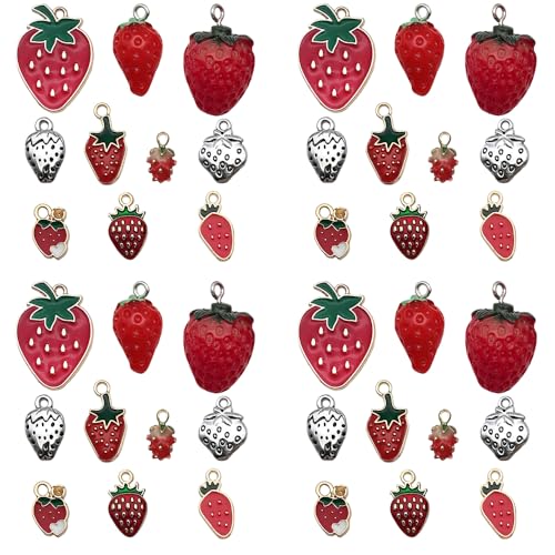 Sailanzi 40pcs Alloy enamel strawberry series Pendant Jewelry Making DIY Keychain Earrings Pendant Various Design Charms for Jewelry Making Bracelets Necklace (SN665) - color: SN665