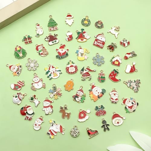 Sailanzi 50pcs Alloy enamel Christmas series Santa Claus snowman Christmas tree Pendant Jewelry Making DIY Keychain Earrings Pendant Various Design Charms for Jewelry Making Bracelets Necklace(SN936) - color: SN936