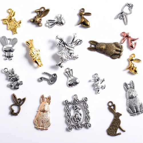 stino 100g Metal Pendant Charms for Jewelry Making, Bulk Silver & Gold Plated Charms for Braclet Necklace Crafts, Animal Plant Flower Pet and so on - color: Rabbit Silver & Bronze