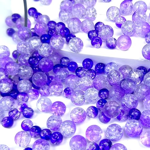 300pcs Crackle Glass Beads, 6mm and 8mm Purple Crystal Glass Beads Round Loose Spacer Bulk Beads for DIY Craft Earring Necklace Bracelet Jewelry - color: Purple