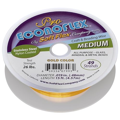 Soft Flex Econoflex Beading Wire - 49 Strand Flexible Braided - Hobby Wire for Crafting .014 Fine Diameter, 15 ft