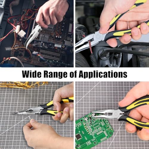 3pcs 8inch Reach Needle Nose Pliers Set,Includes Straight Needle Nose Pliers,45°&90°Bent Nose Pliers,Pliers Tool Set for Narrow Spaces
