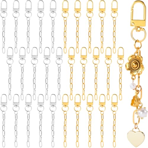 Hzopcw 30pcs Gold & Silver Keychain Making Kit, Key Ring Swivel Snap Hook Chains, Extender Keychain Bag Charm Kits for DIY Crafts Jewelry Making Handbag Purses- A Style - color: Gold & Silver-30pcs-A Style