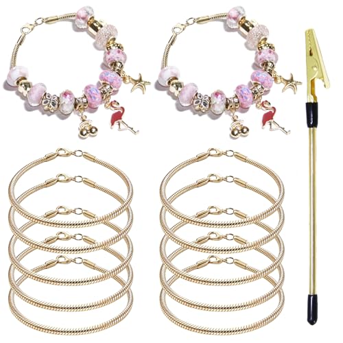 Exway 10 Pcs Snake Charm Bracelet Chain 8.0 Inch Gold Charm Bracelet Kit Snake Chain Bracelets Chain for Christmas DIY Women Jewelry Making Gifts - color: gold style A, size: 8.0in