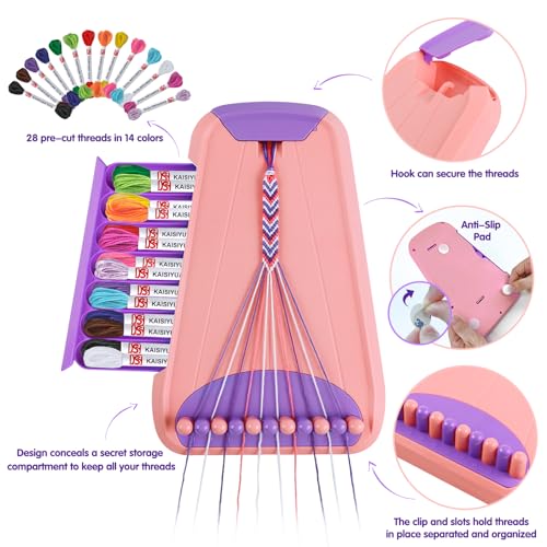 Friendship Bracelet Making Kit for Girls Ages 8-12, Kids Jewelry Making Kit with 28 Pre-Cut Threads and Letter Beads, Arts and Crafts for Kids, Birthday Easter Gifts for 6 7 8 9 10 11 12 Year Old - color: Pink/Purple