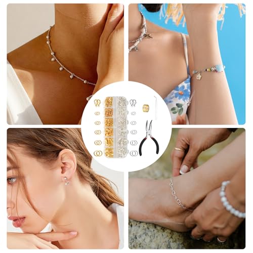 1440 Pcs Jump Rings for Jewelry Making Kits, Silver Gold Jewelry Jump RingsJewelry Repair Kit for Necklaces Lobster Clasps DIY Crafts Keychains Repair Supplies Tools, with Pliers/Tweezers/Ring - style: 1pcs - Silver & Gold