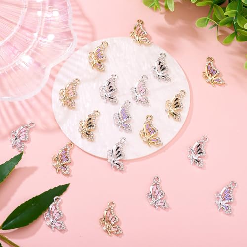 FASHEWELRY 24Pcs Alloy Enamel Butterfly Charms for Jewelry Making, 6 Styles Butterfly Jewelry Charms Flying Insect Charms for Necklace Bracelet Earrings DIY Supplies - color: 6 Styles-Butterfly
