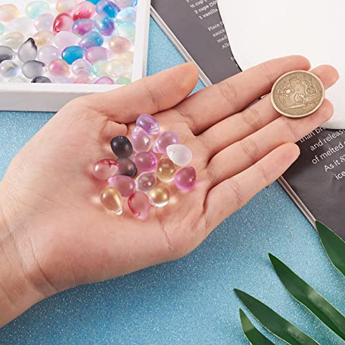 Craftdady 80Pcs Glass Teardrop Beads 14x10mm 10 Colors Transparent Two Tone Water Drop Top Drilled Spray Painted Glass Crystal Loose Beads Charms for DIY Jewelry Crafts Making - color: 10 Colors, 14x10mm