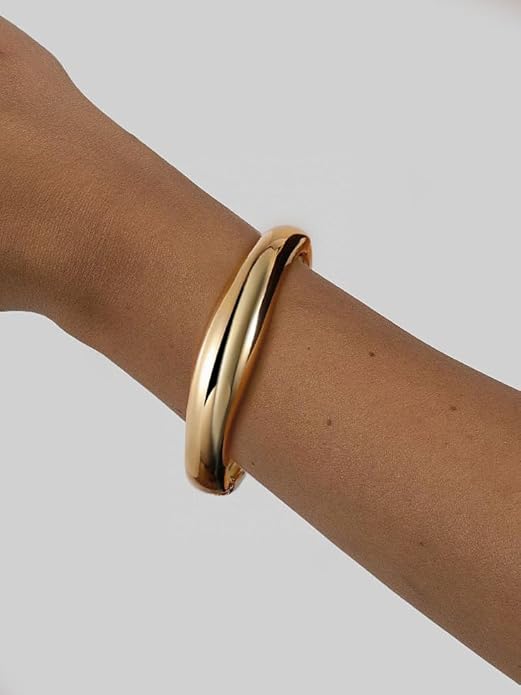 2Pcs Bangle Bracelets for Women Gold Arm Cuff 14k Gold Plated Chunky Gold Bangle Set Hinged Cuff Bracelets Trendy Arm Cuff Jewelry for Women