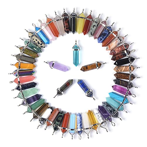 Justinstones Crystal Healing Hexagonal Point Chakra Reiki Pendant Beads Lot - color: 24pcs Mixed