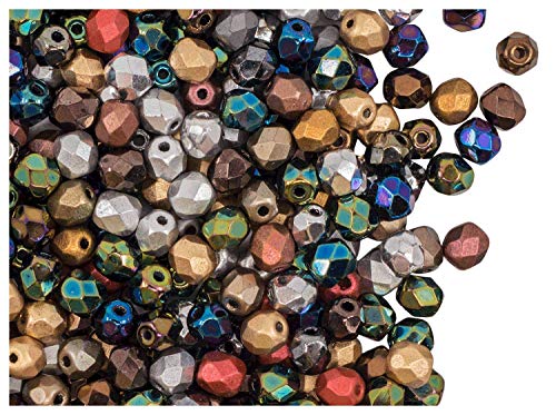 600 pcs 4mm Czech Glass Beads for Jewelry Making, Faceted Beads Assortment, Shiny Spacer Beads, Craft Beads for Bracelets, Metal Mix - color: Metal Mix