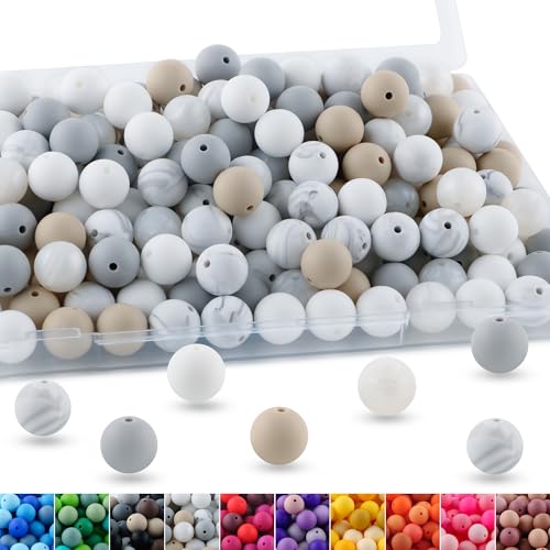 150pcs 15mm Silicone Beads for Keychain Making Mix Color Round Beads for Pens and Bracelet Crafts(White) - color: White, size: 15mm