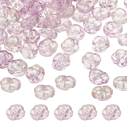 uxcell 50 Pcs Rose Beads, 0.55" Glass Flower Rose Charm Carved Loose Spacer Crystal Craft Beads for DIY Jewelry Making Bracelet Beading Projects Supplies, Light Purple - color: Light Purple